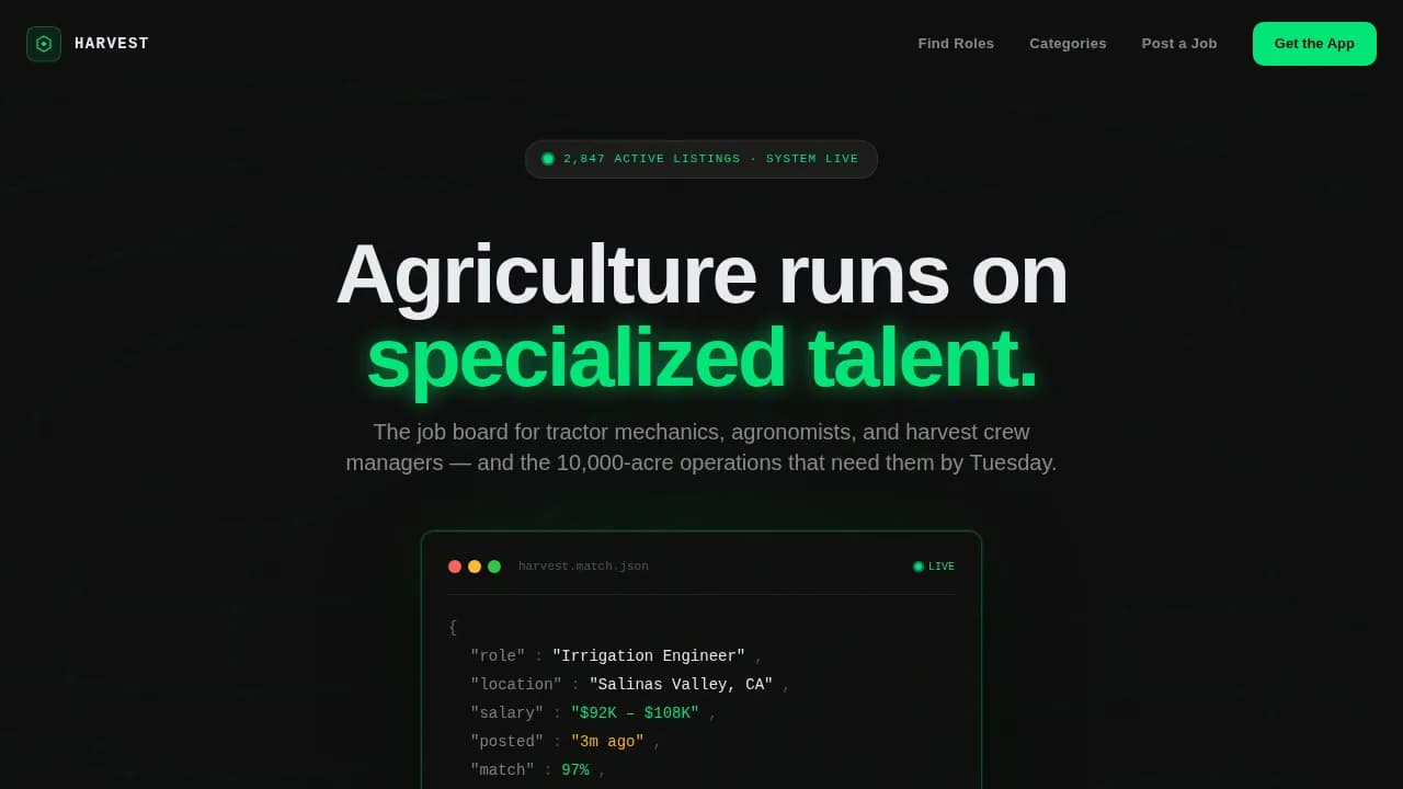 Harvest — Smart Agriculture Recruitment Landing Page Template