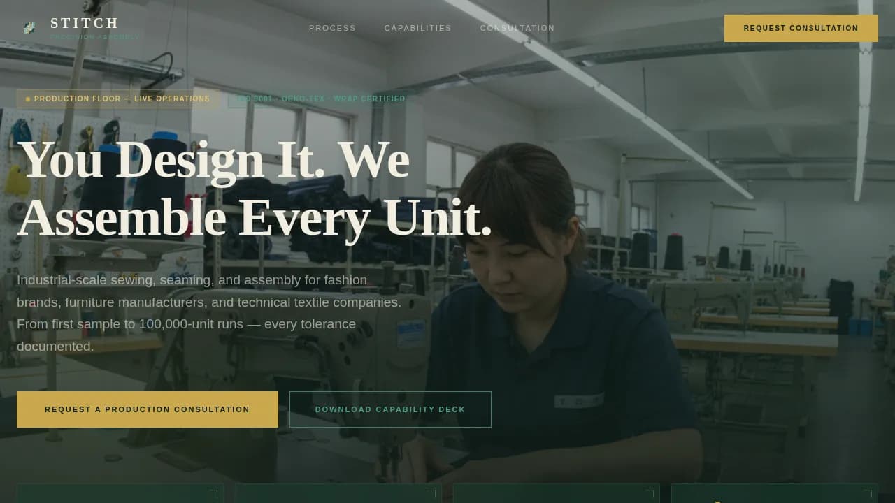 Stitch — Advanced Textile Manufacturing Landing Page Template