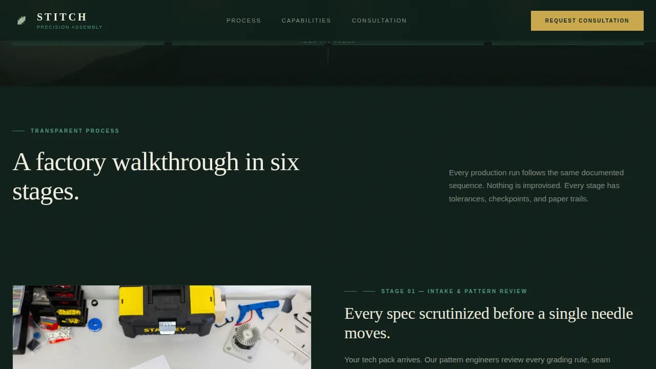 Stitch — Advanced Textile Manufacturing Landing Page Template