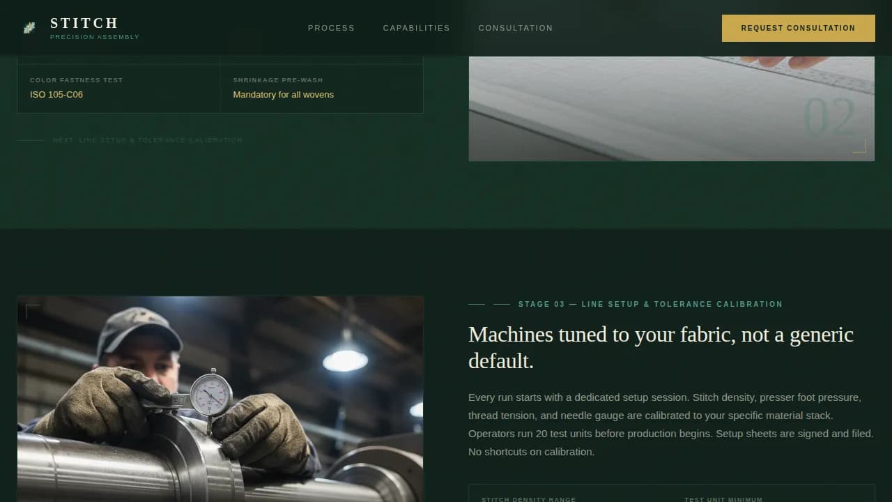 Stitch — Advanced Textile Manufacturing Landing Page Template