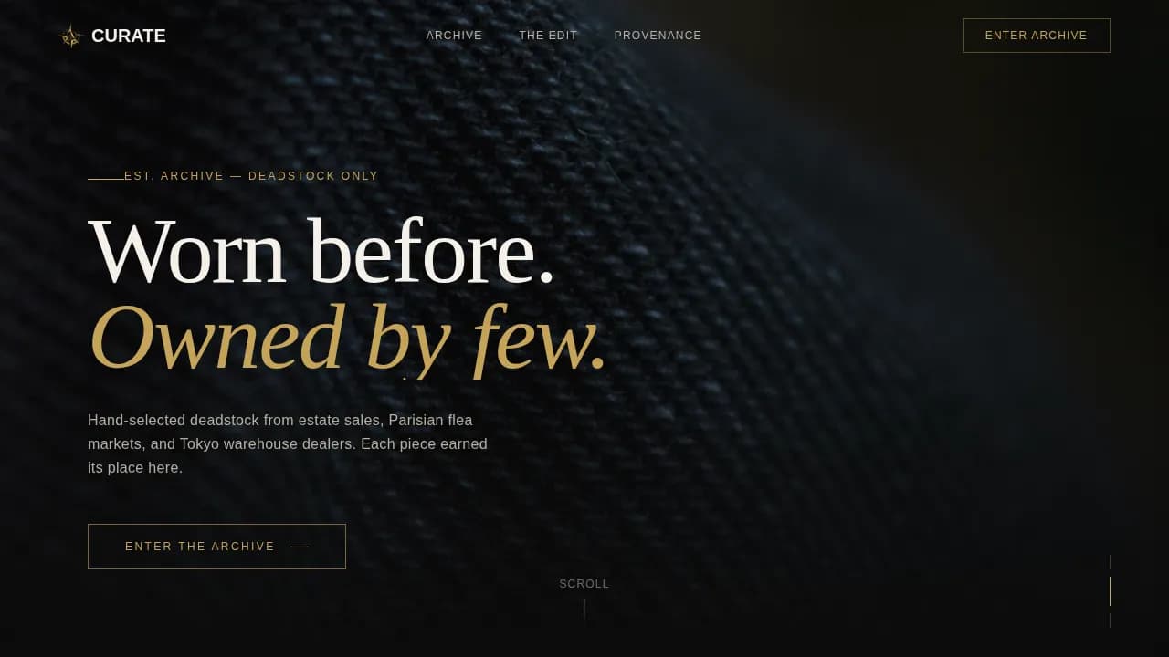 Curate — Premium Vintage Fashion Brand Landing Page Template