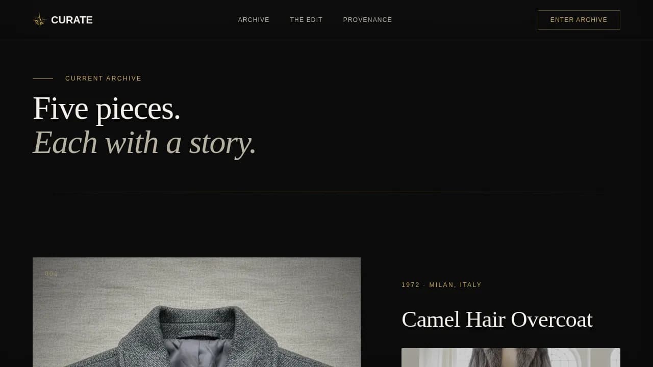 Curate — Premium Vintage Fashion Brand Landing Page Template