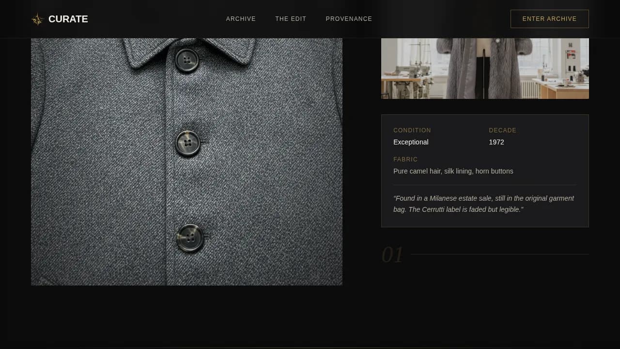 Curate — Premium Vintage Fashion Brand Landing Page Template
