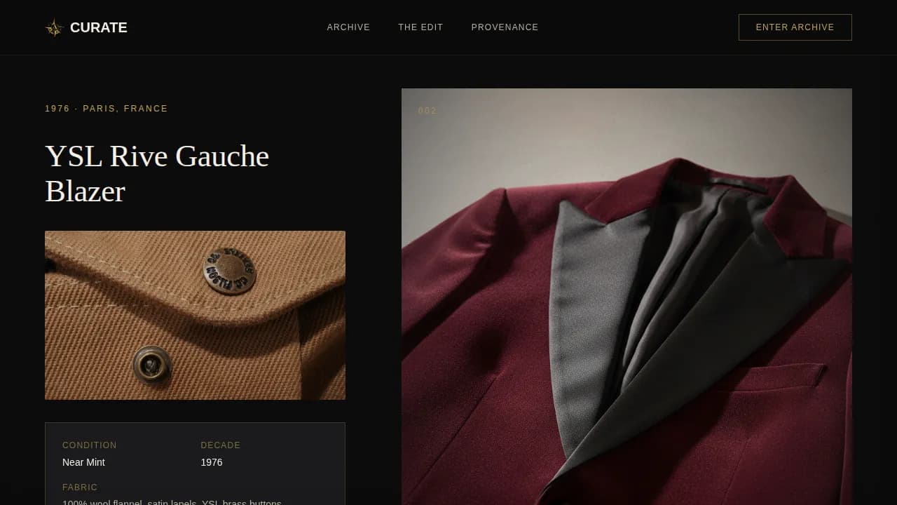 Curate — Premium Vintage Fashion Brand Landing Page Template