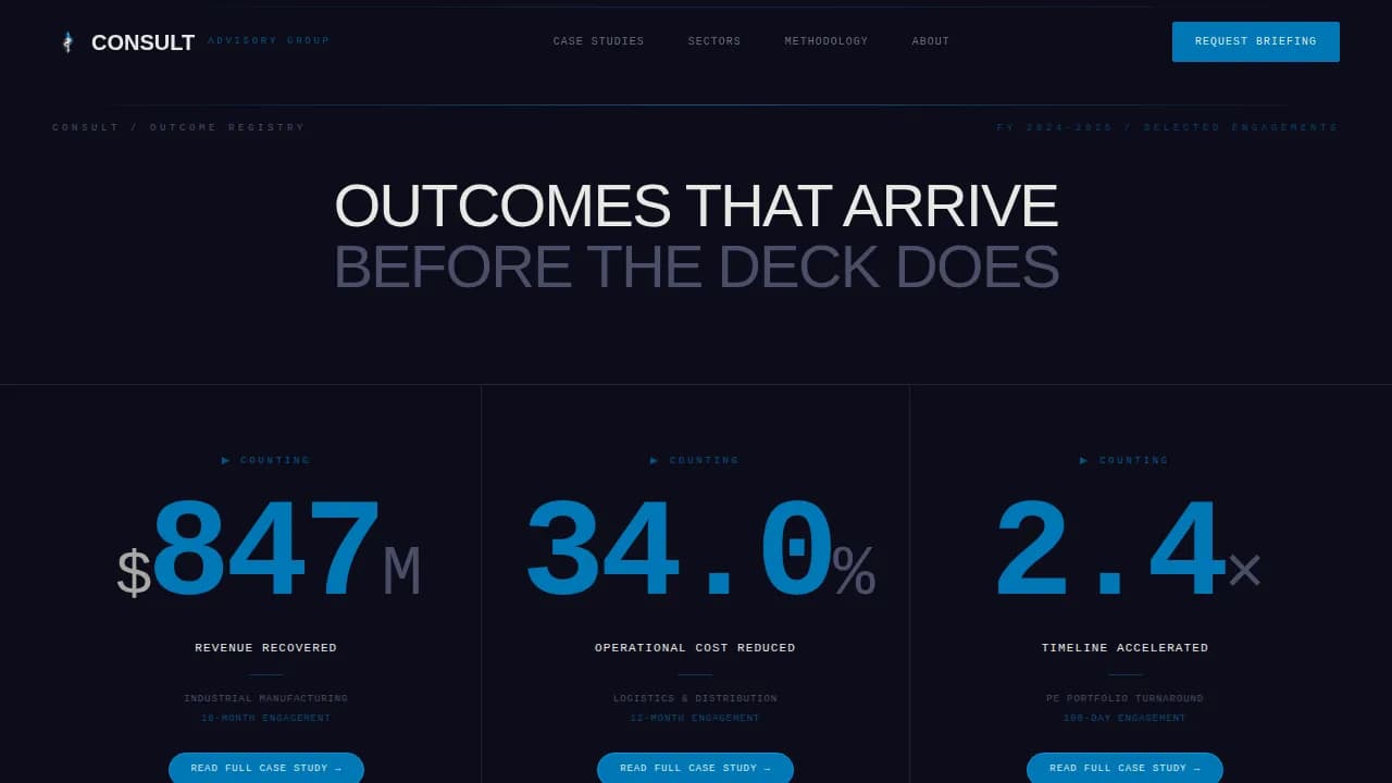 B2B Management Consulting Motion Case Study Website Template