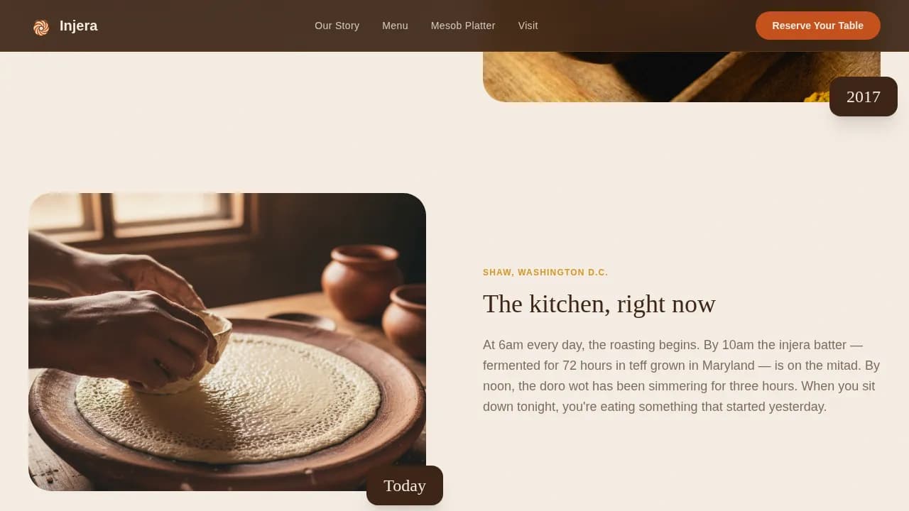 Flame — Authentic Ethiopian Dining Landing Page Template