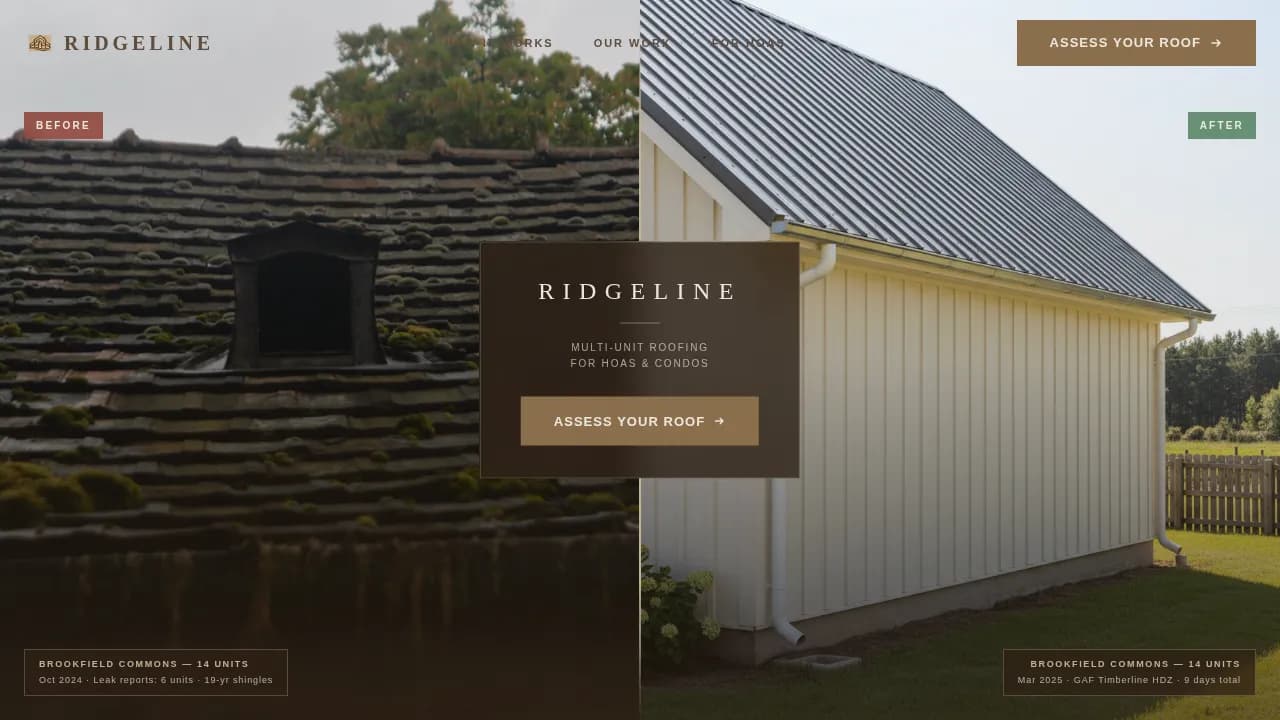 Ridgeline — Expert Roofing Contractor Landing Page Template