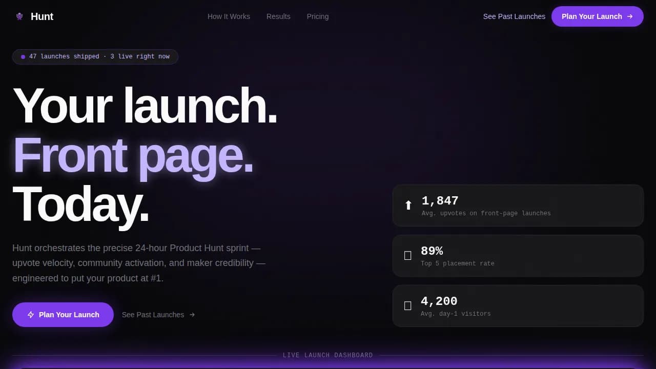 Hunt — Instant Launch Platform Landing Page Template