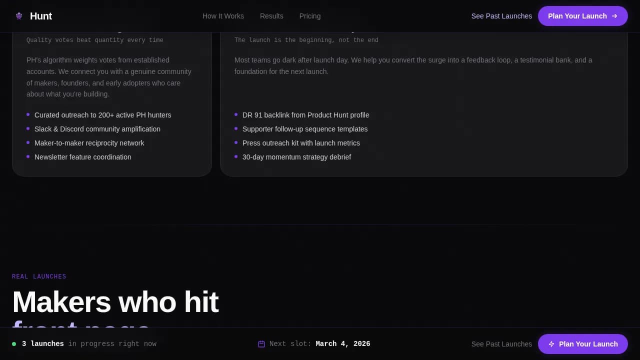 Hunt — Instant Launch Platform Landing Page Template