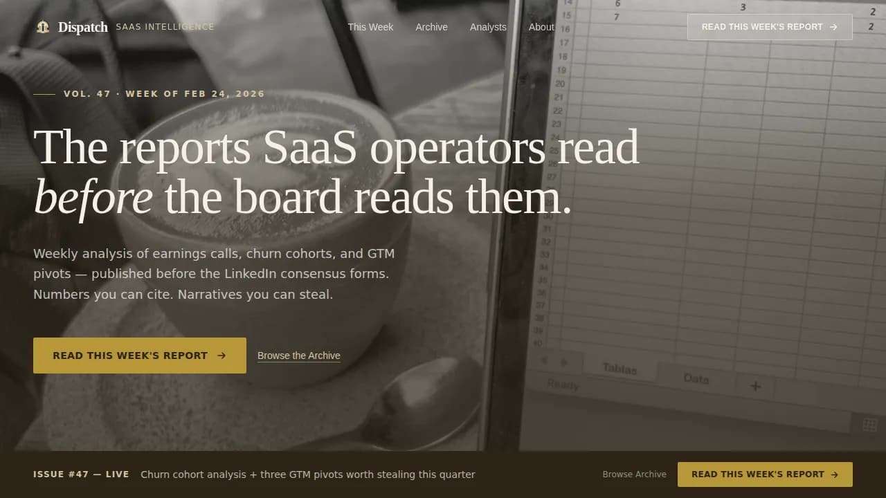 Dispatch - Authoritative SaaS Operator Intelligence Landing Page Template
