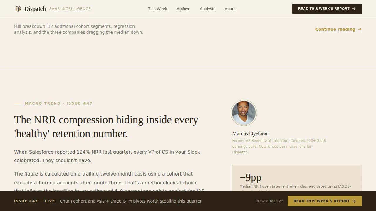 Dispatch - Authoritative SaaS Operator Intelligence Landing Page Template