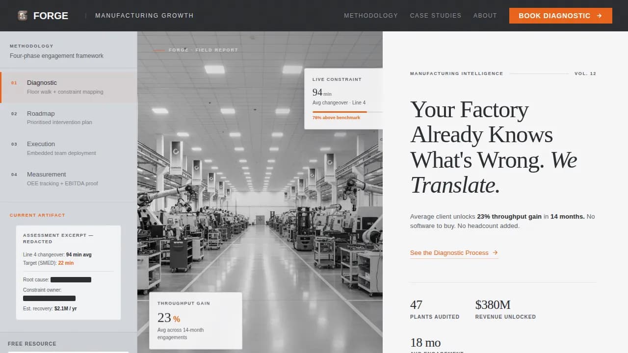 Forge — Proven Manufacturing Consultant Landing Page Template
