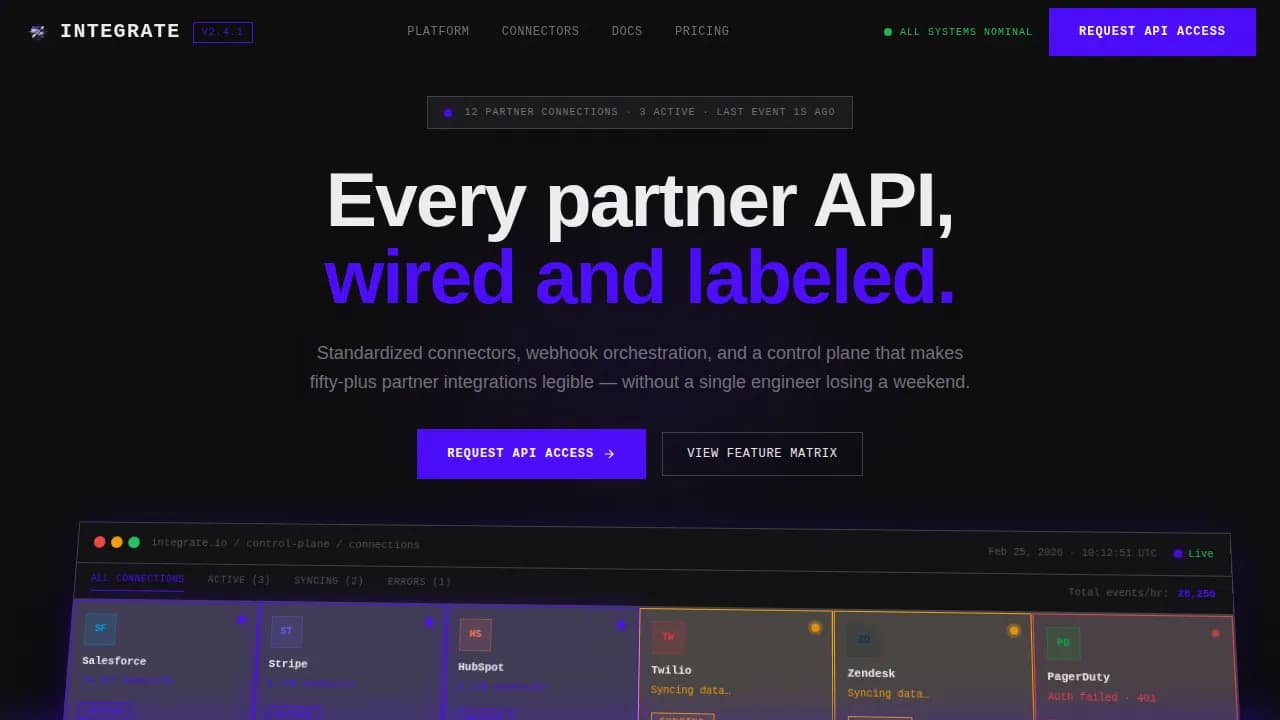 Integrate — Seamless API Connector Landing Page Template