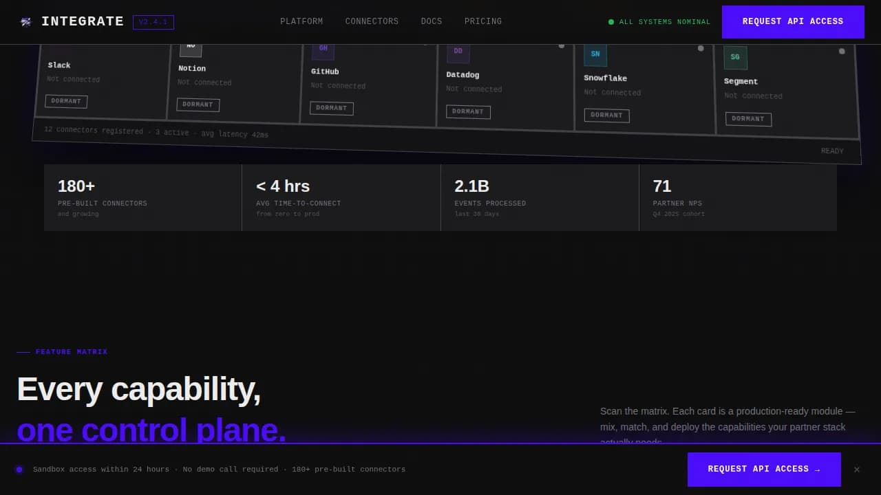 Integrate — Seamless API Connector Landing Page Template