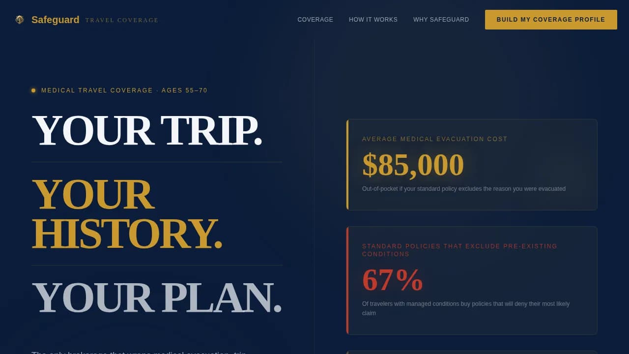 Safeguard — Expert Travel Insurance Quote Landing Page Template