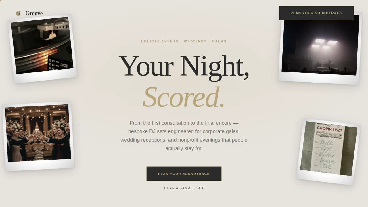 Groove - Luxe Cinematic Holiday Event DJ Landing Page Template