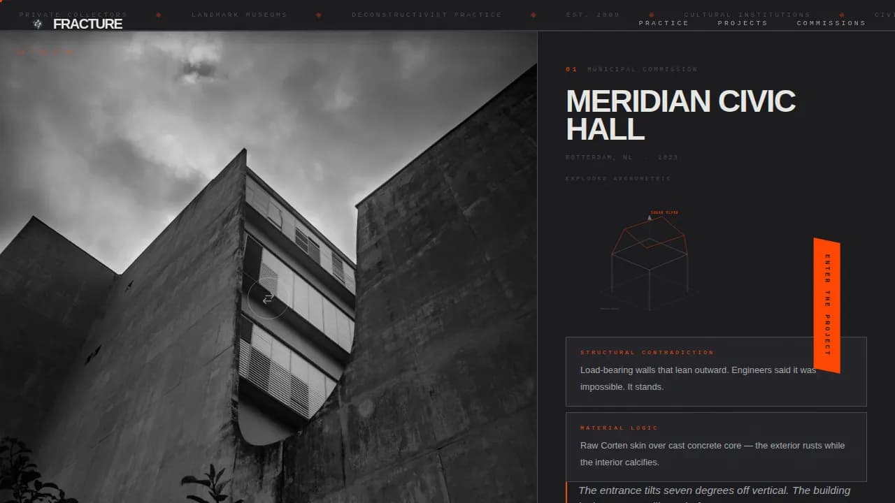 Fracture — Striking Brutalist Architecture Landing Page Template