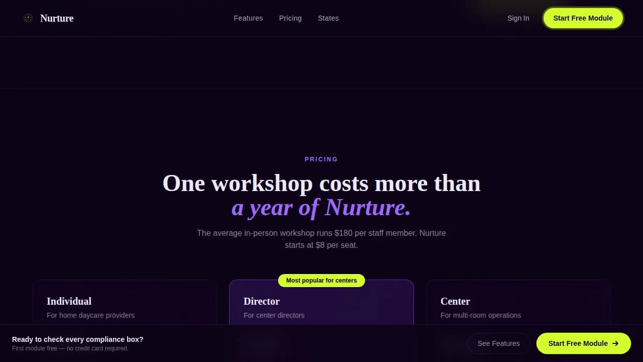 Nurture — Dynamic Daycare Platform Landing Page Template