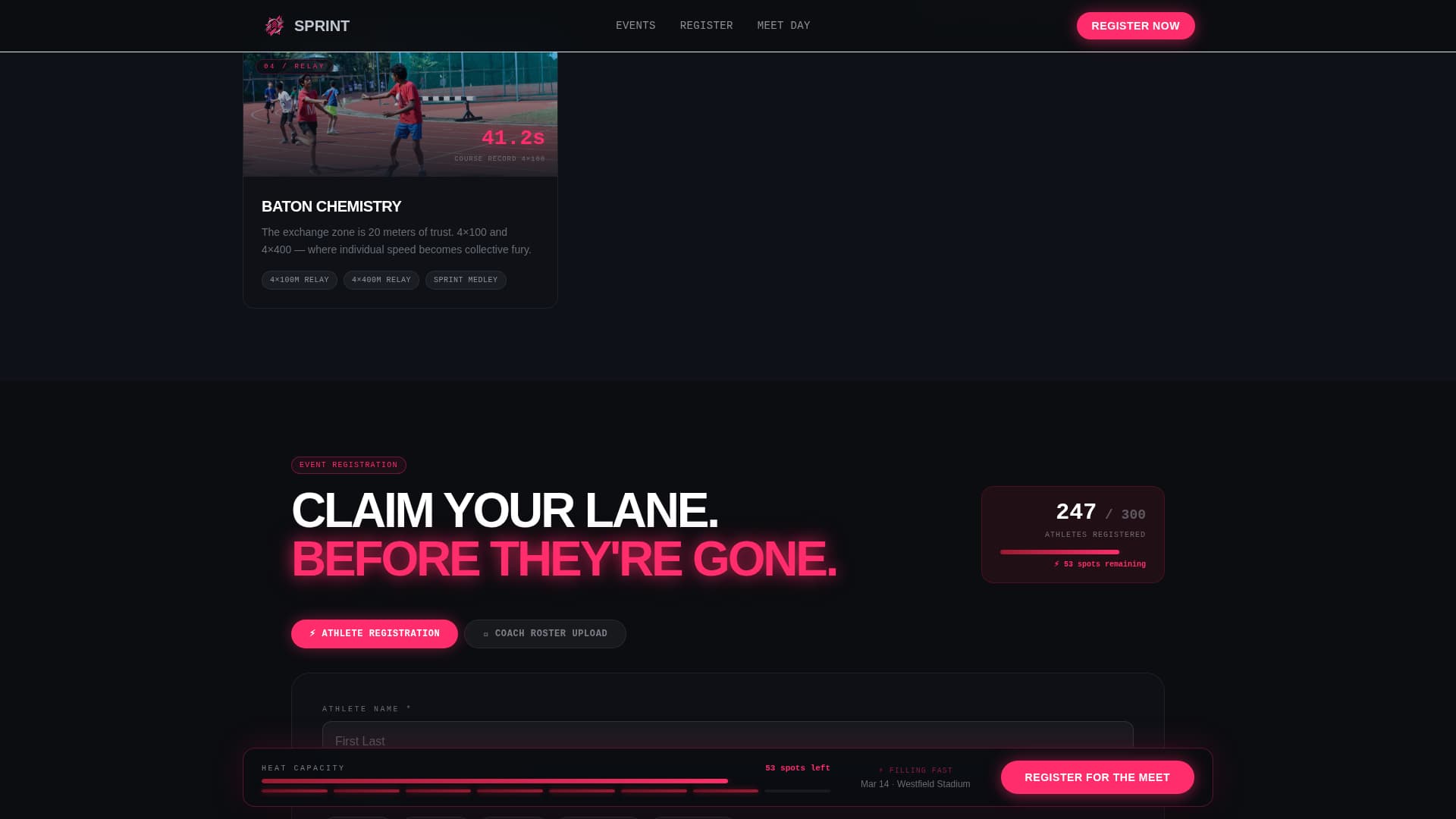 Sprint - Electrifying Trackandfield Landing Page Template