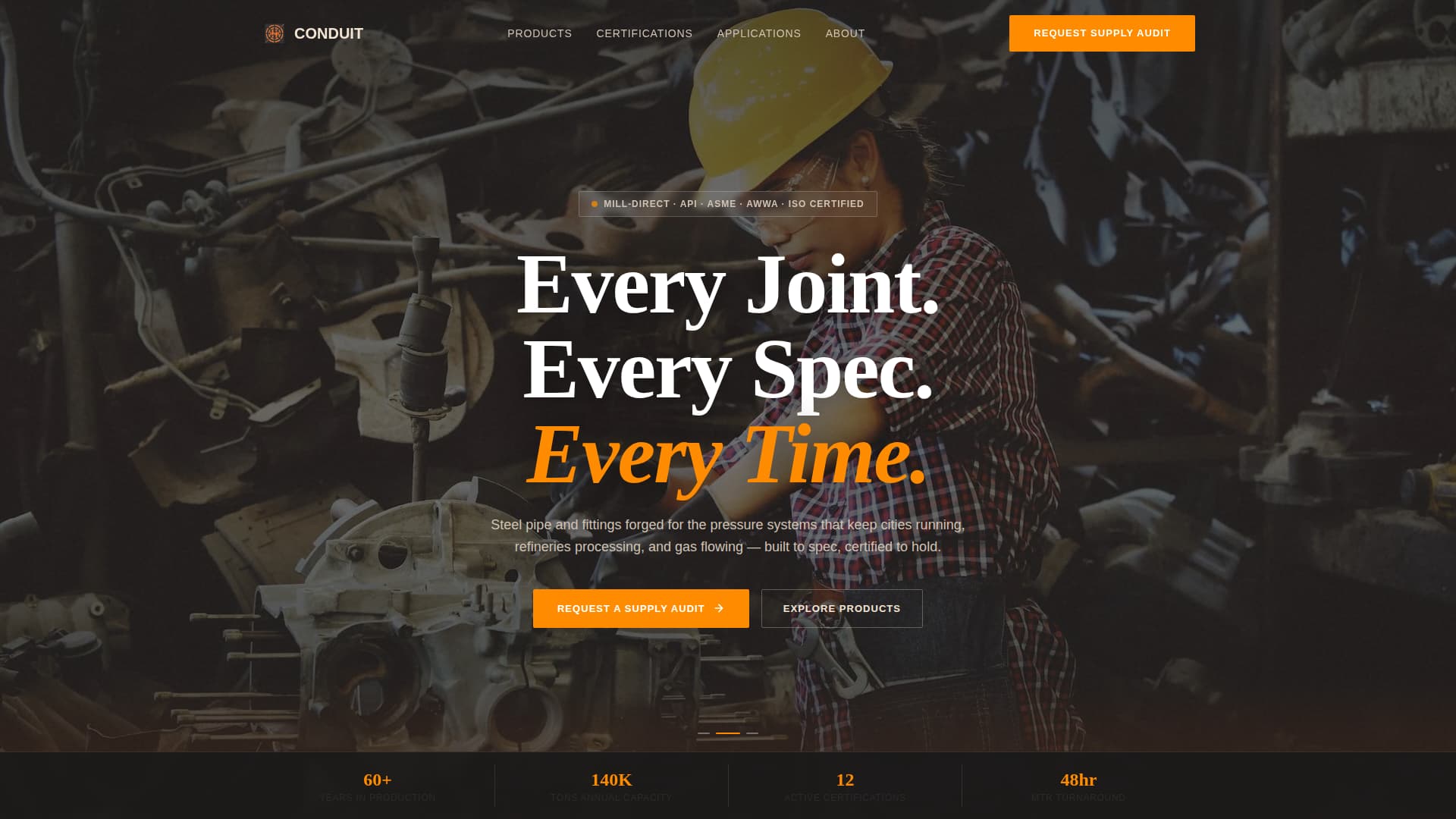 Conduit - Industrial Pipefitting Landing Page Template