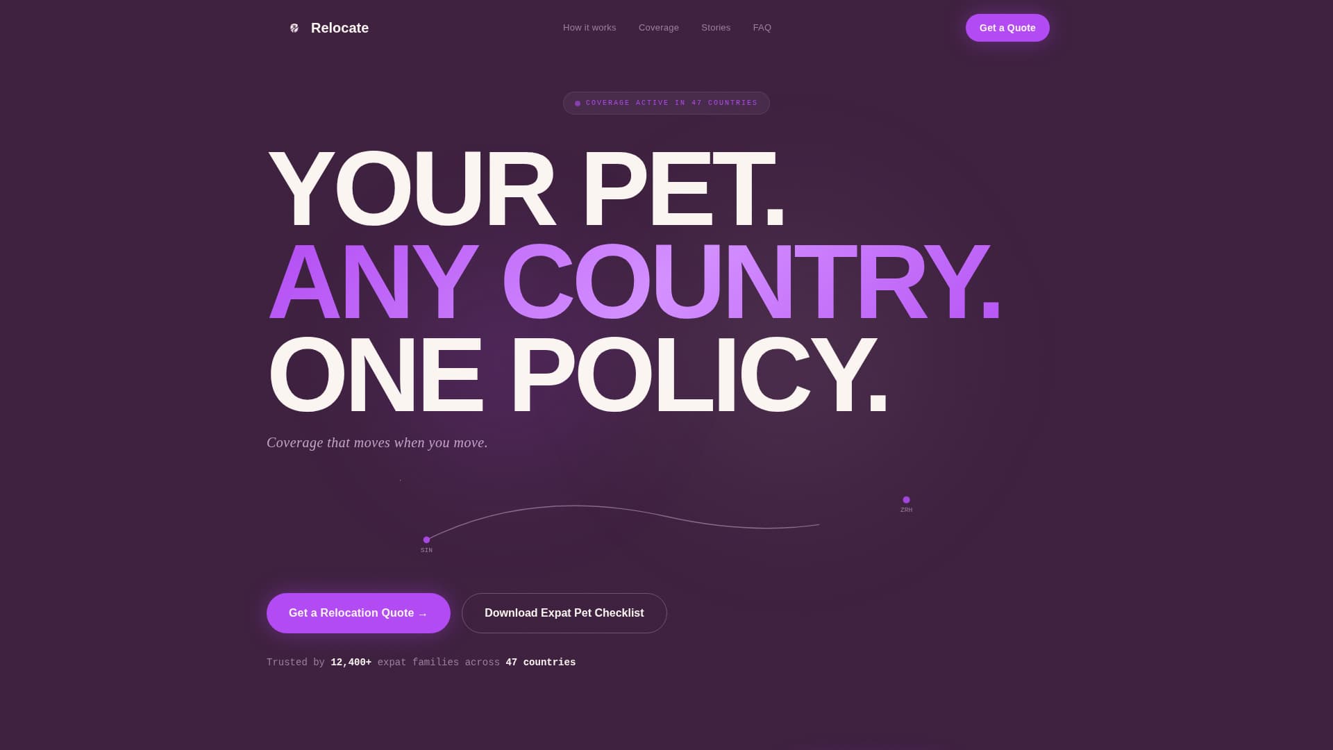 Relocate - Seamless Expatpetinsurance Landing Page Template