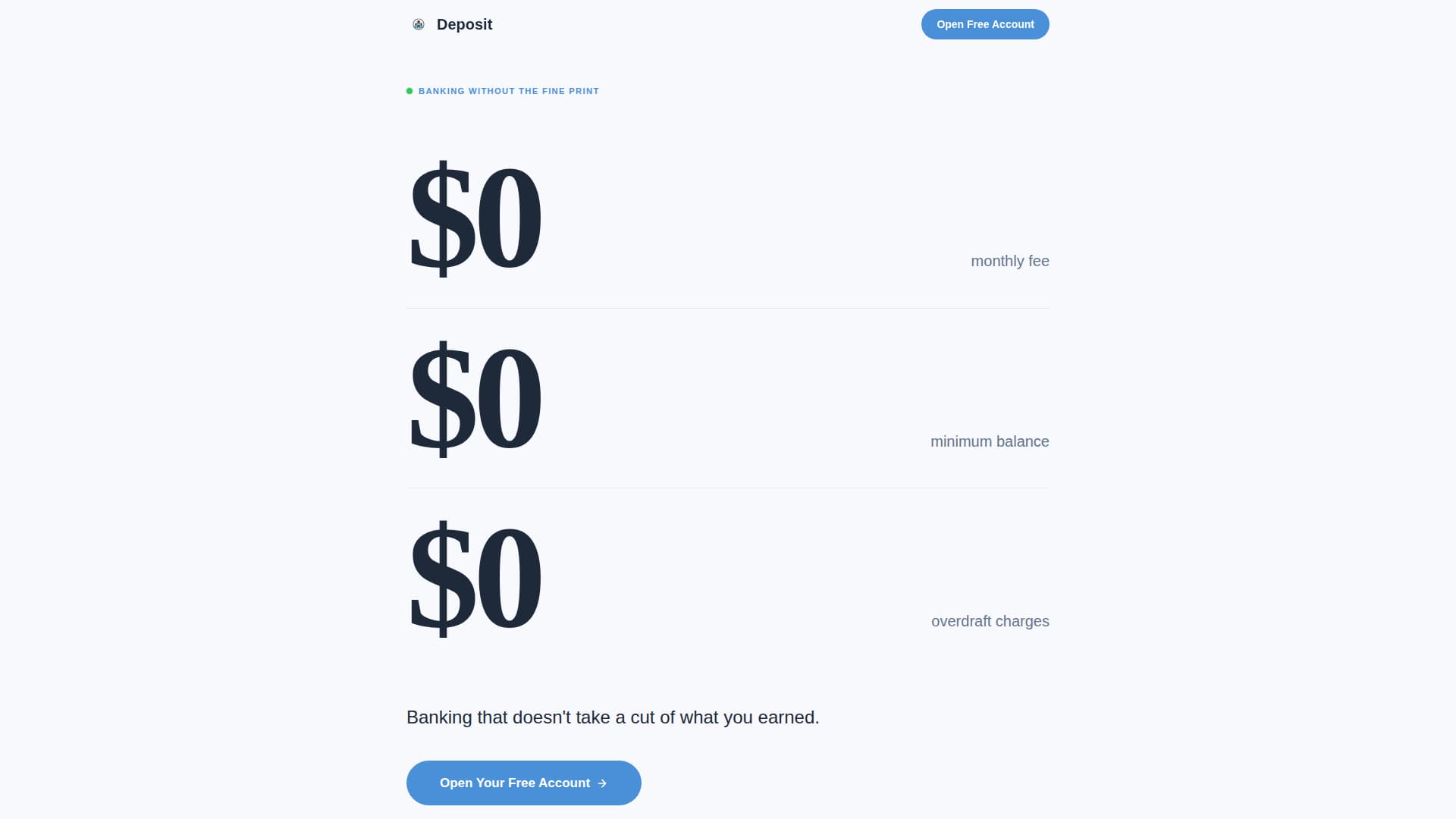 Deposit - Zerofee Checking Landing Page Template