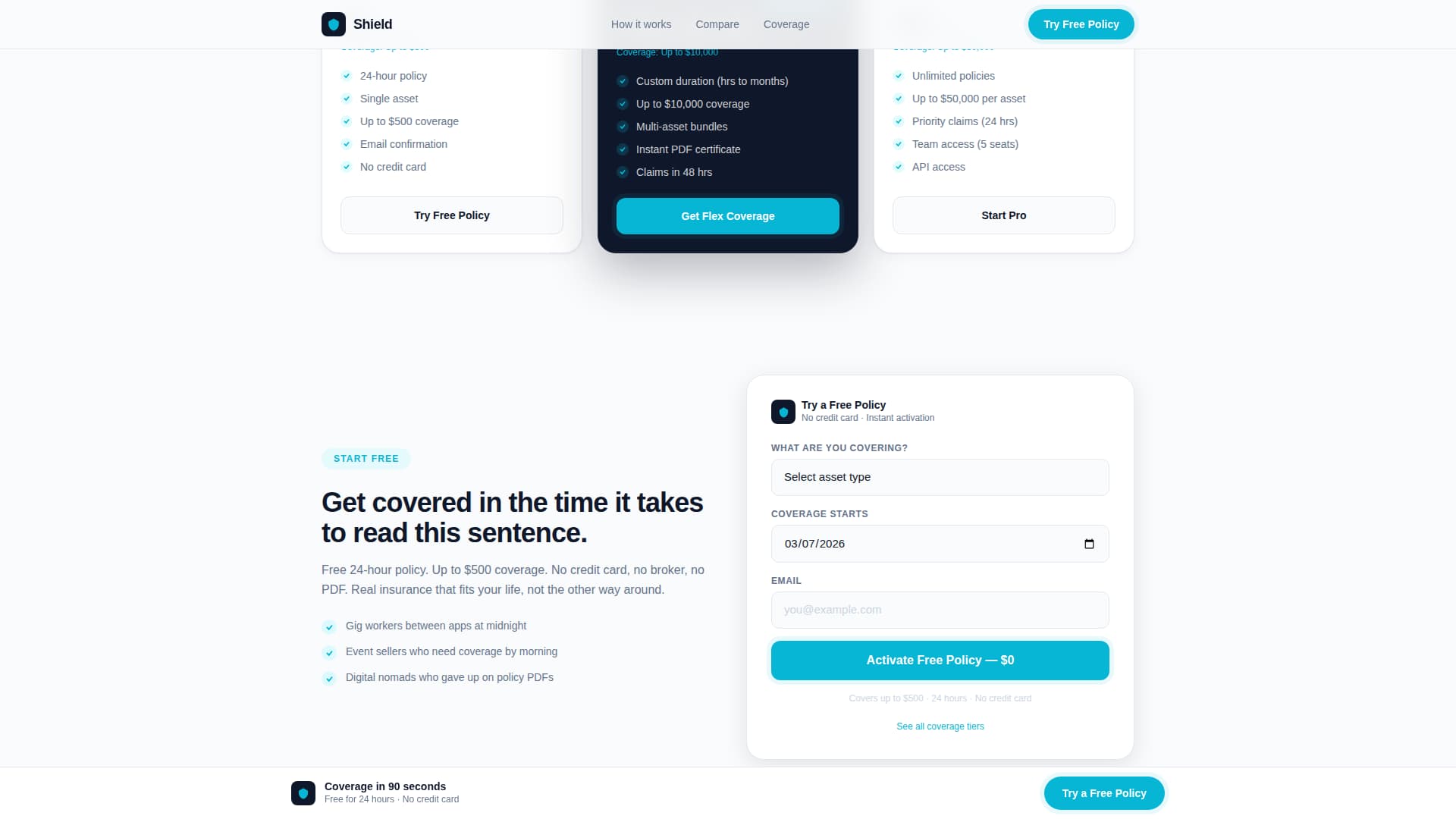 Shield - Instant Microinsurance Landing Page Template