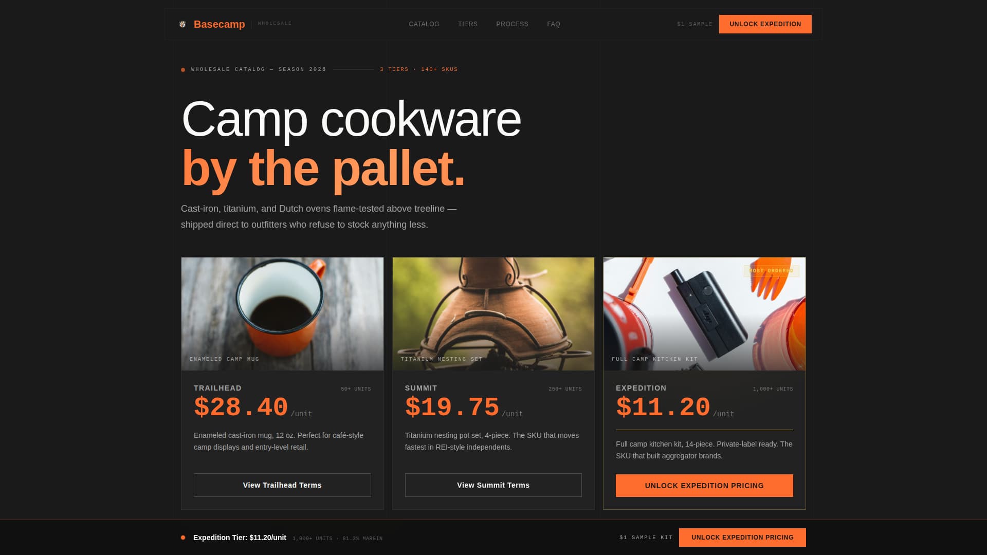 Camping Cookware & Gear Store Pricing Website Template