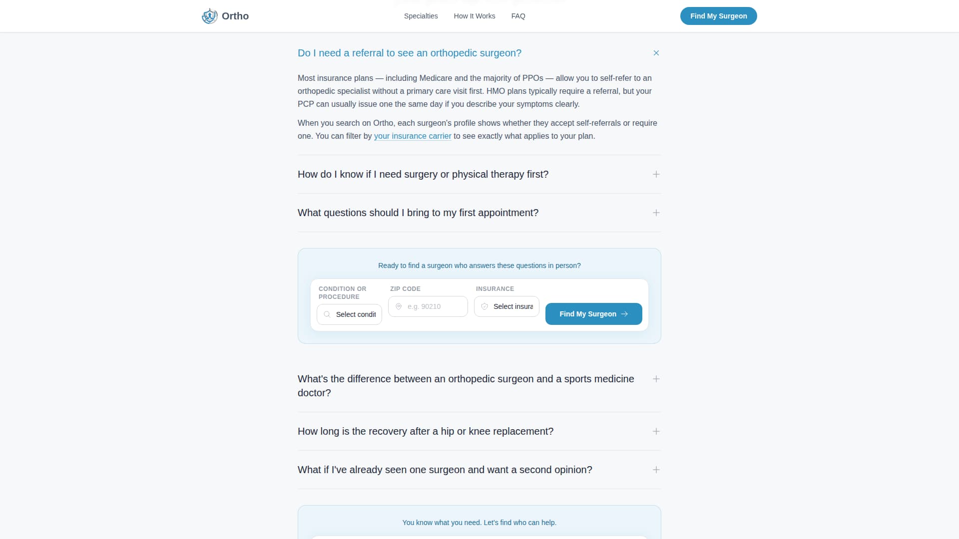 Orthopedic Surgeon FAQ Website Template