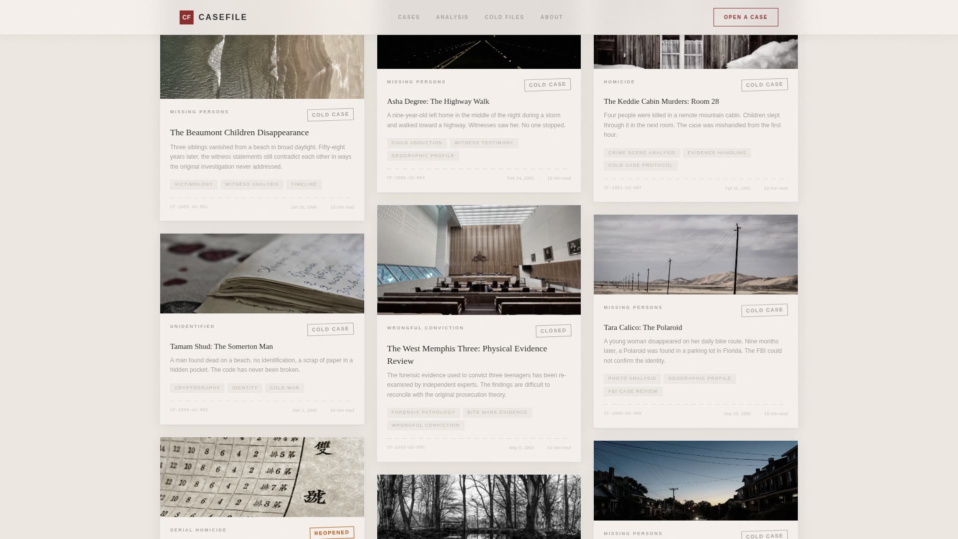 True Crime Analysis Content Blog Website Template