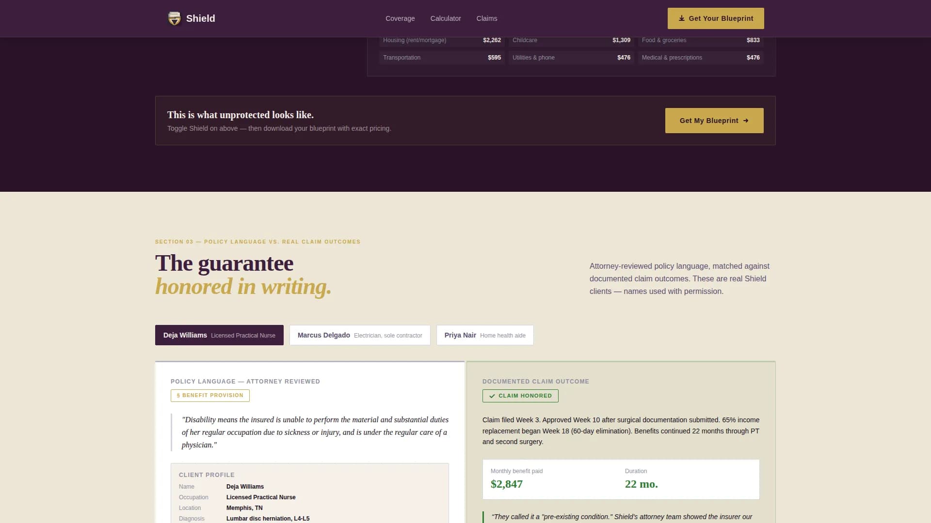 Shield - Guaranteed Coverage Dashboard Landing Page Template