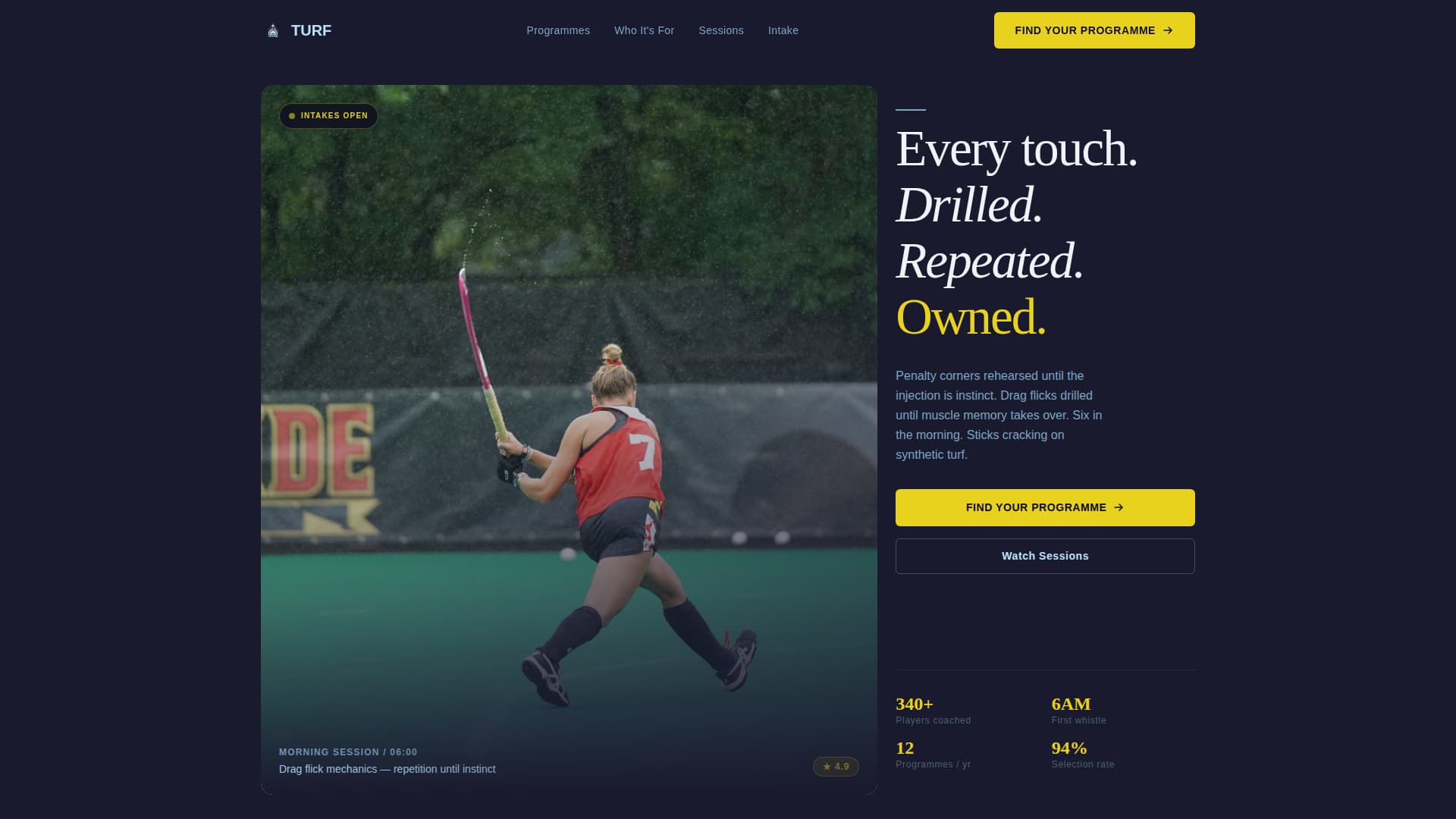 Turf — Energetic Field Hockey League Landing Page Template