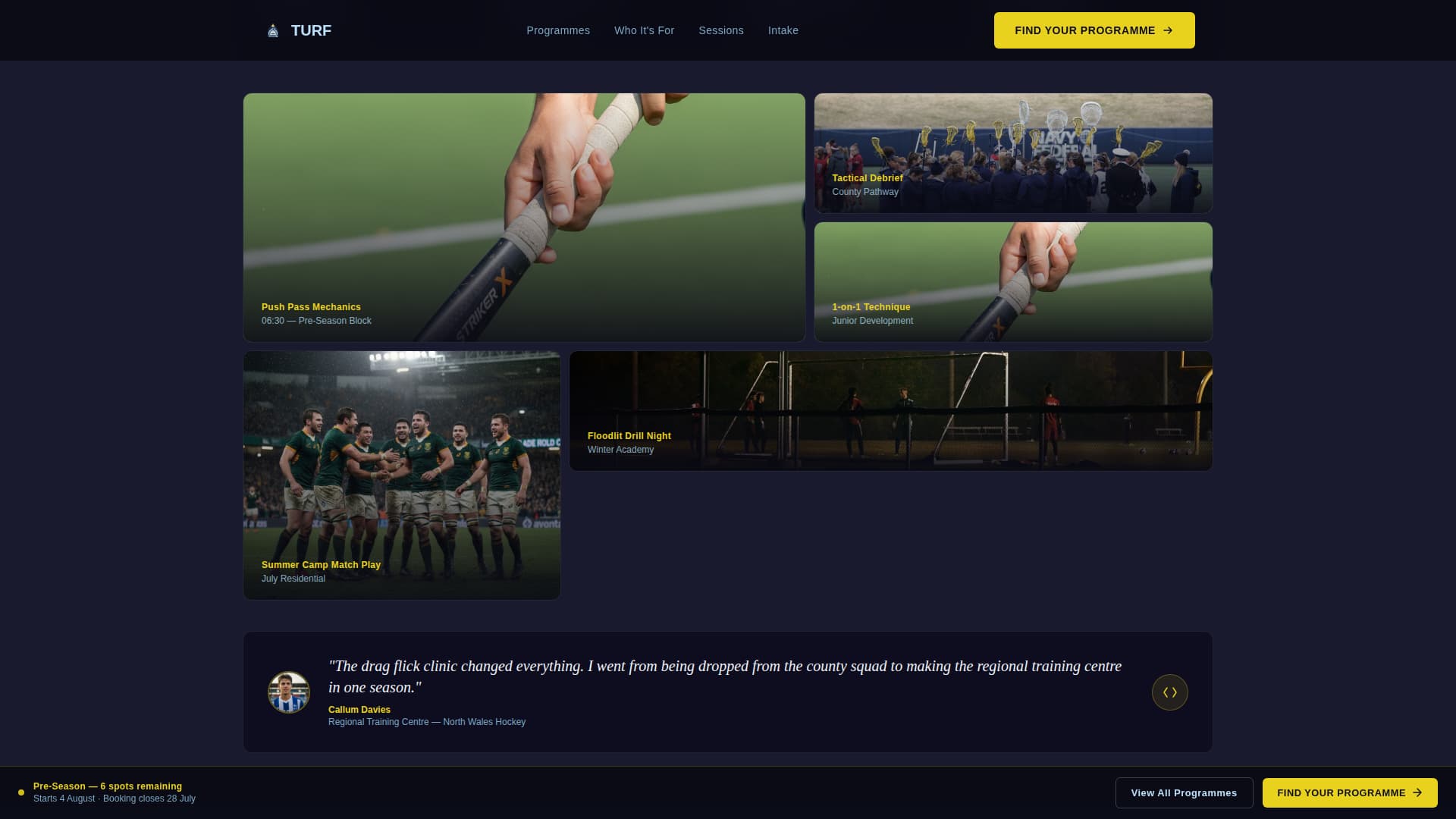 Turf — Energetic Field Hockey League Landing Page Template