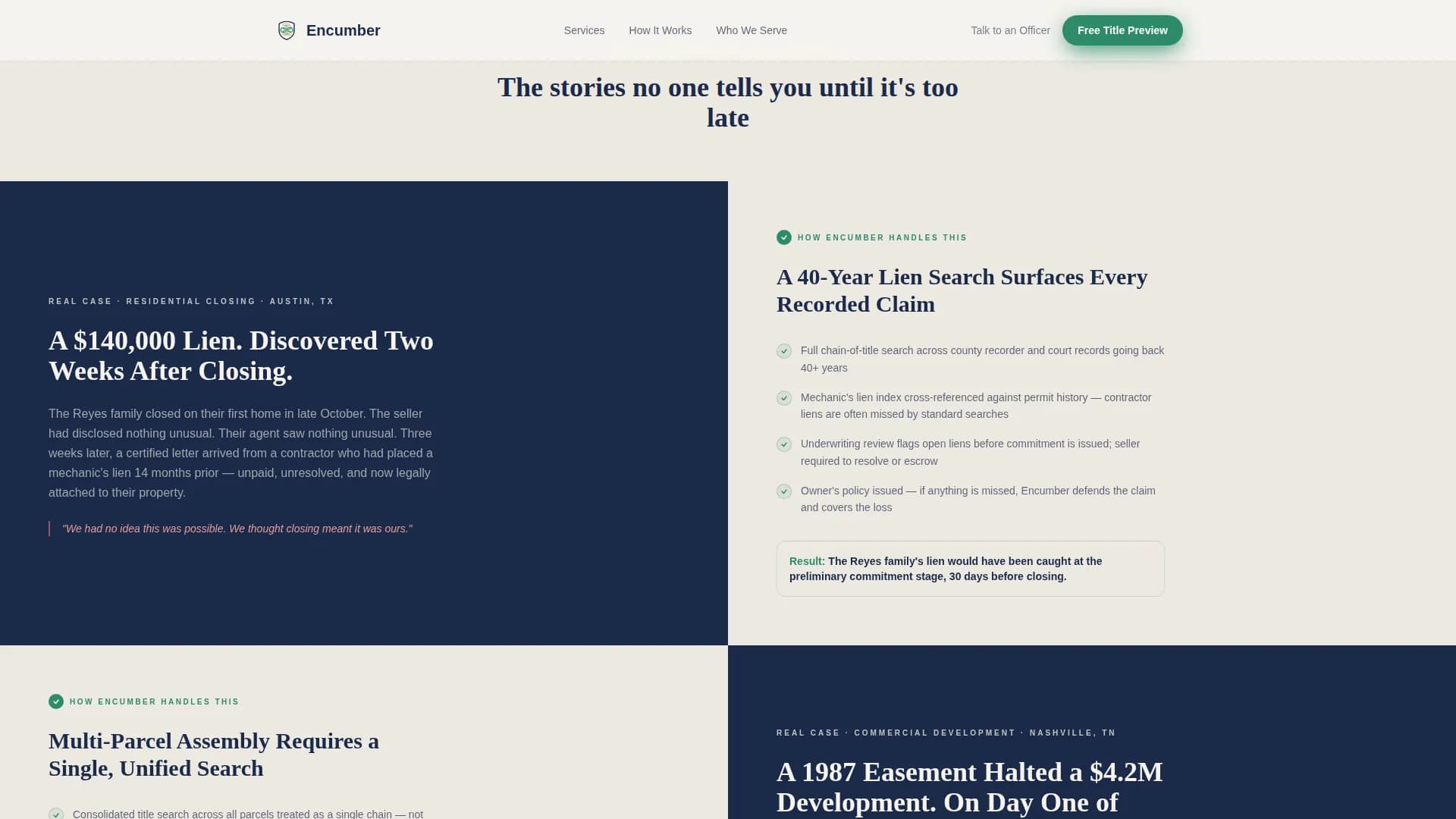 Encumber - Verified Title Protection Landing Page Template