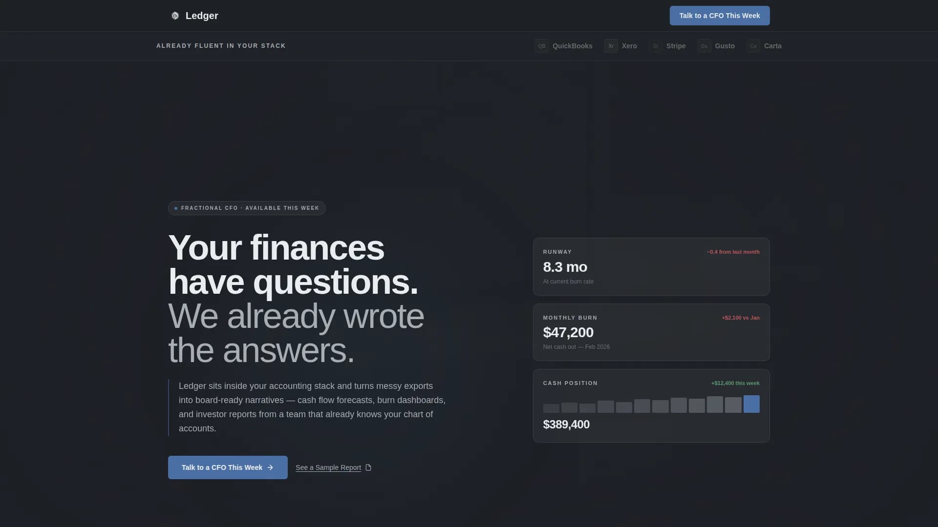 Ledger - Board-Ready Virtual CFO Service Landing Page Template