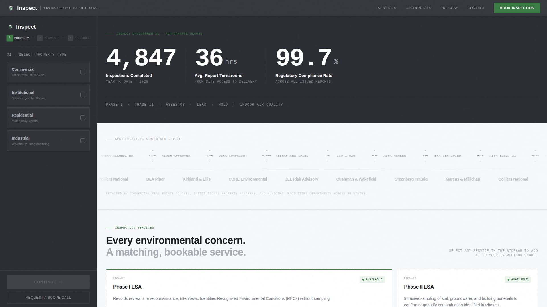 Environmental Inspector Booking Website Template