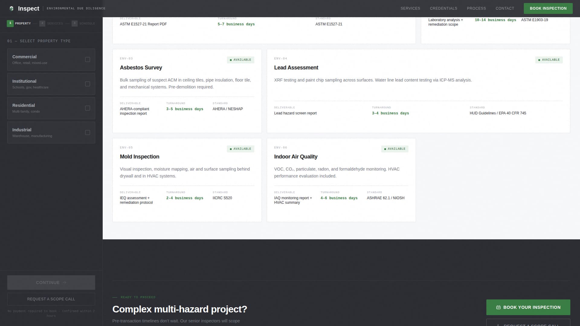Environmental Inspector Booking Website Template