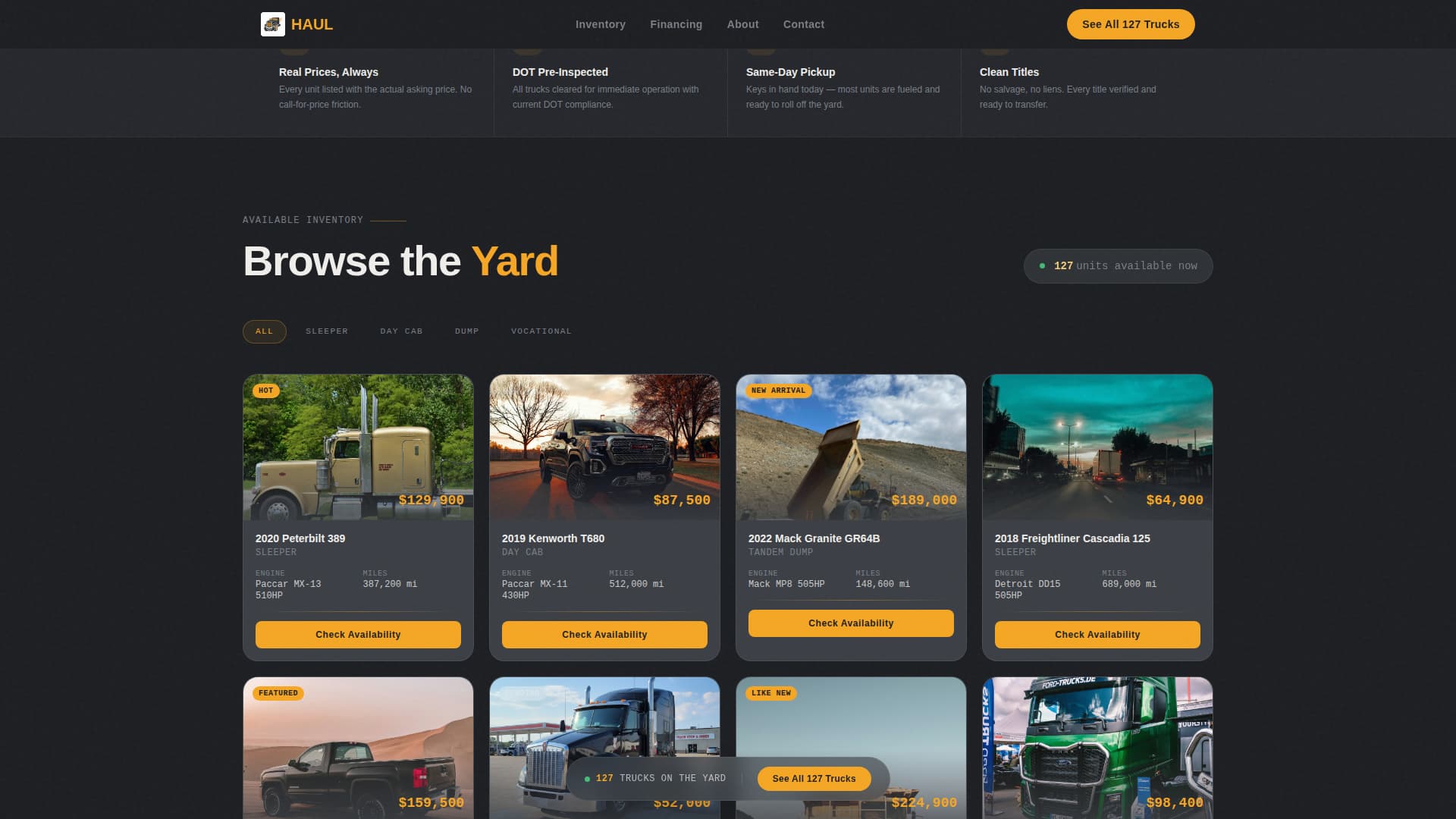 Haul - Dynamic Truck Dealership Landing Page Template