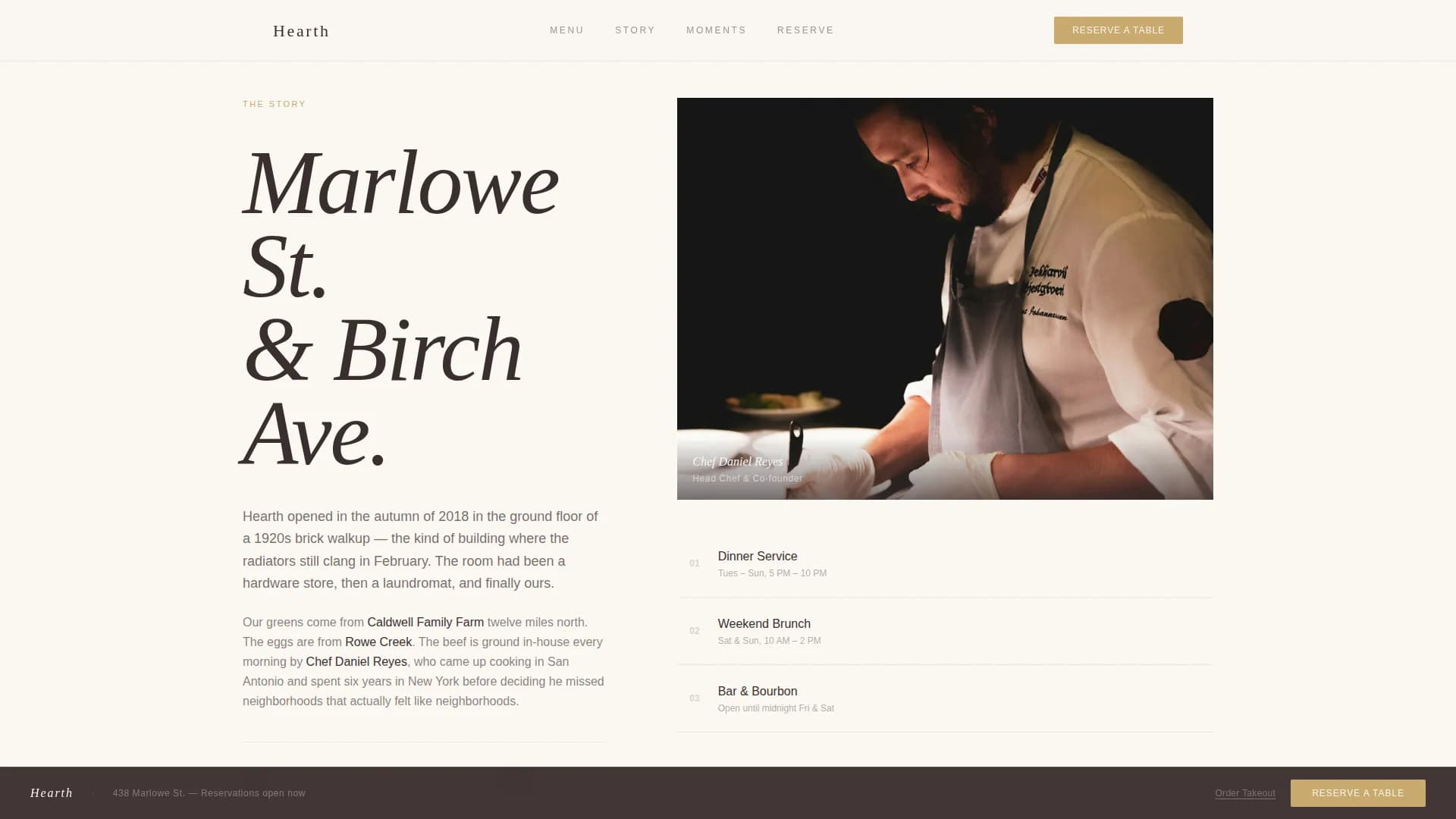 Hearth — Casual Dining Reservations Landing Page Template