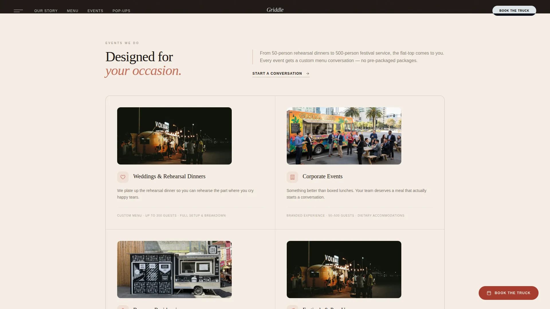 Griddle — Food Truck Marketing Landing Page Template