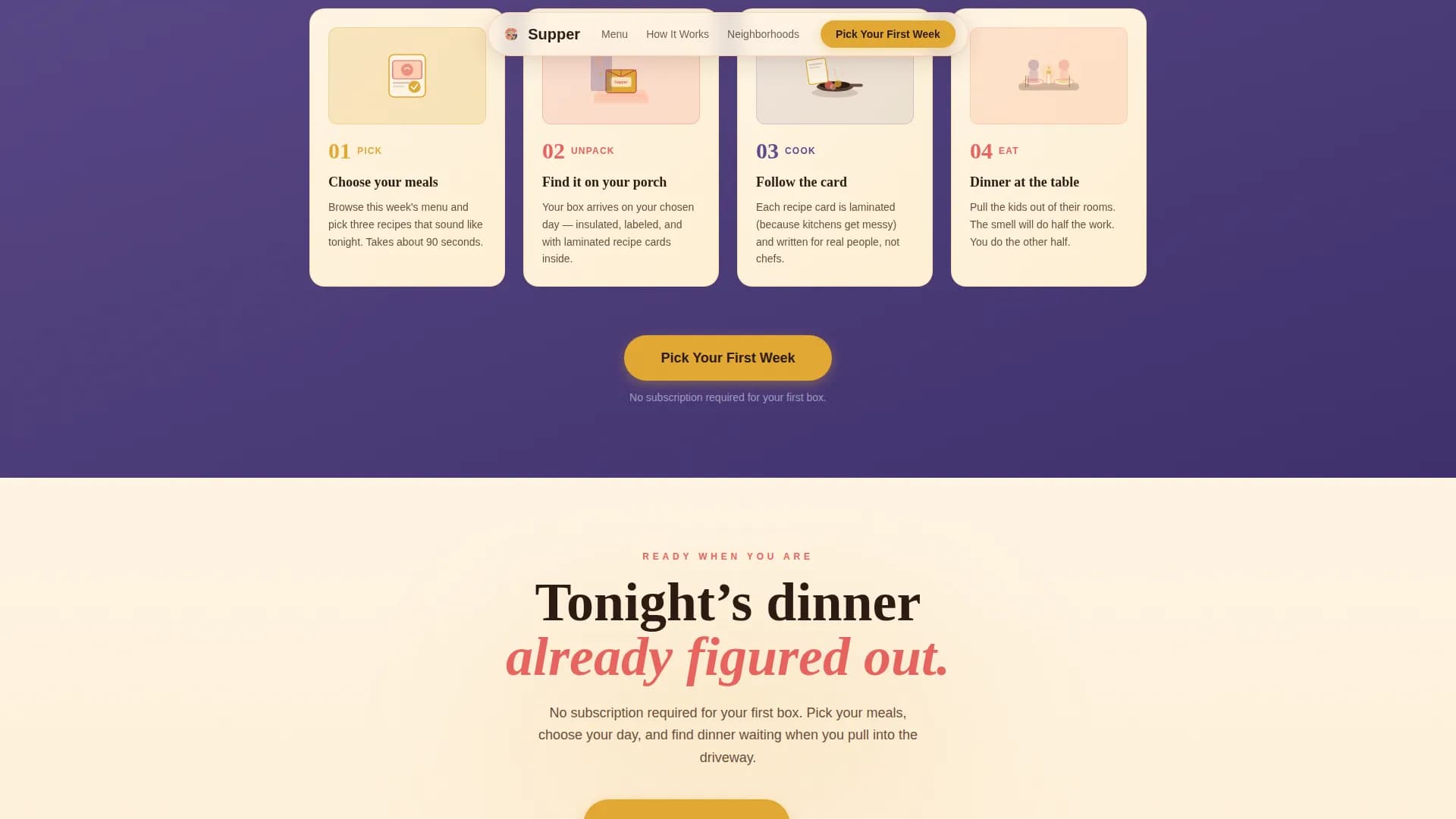 Supper — Meal Kit Subscription Landing Page Template
