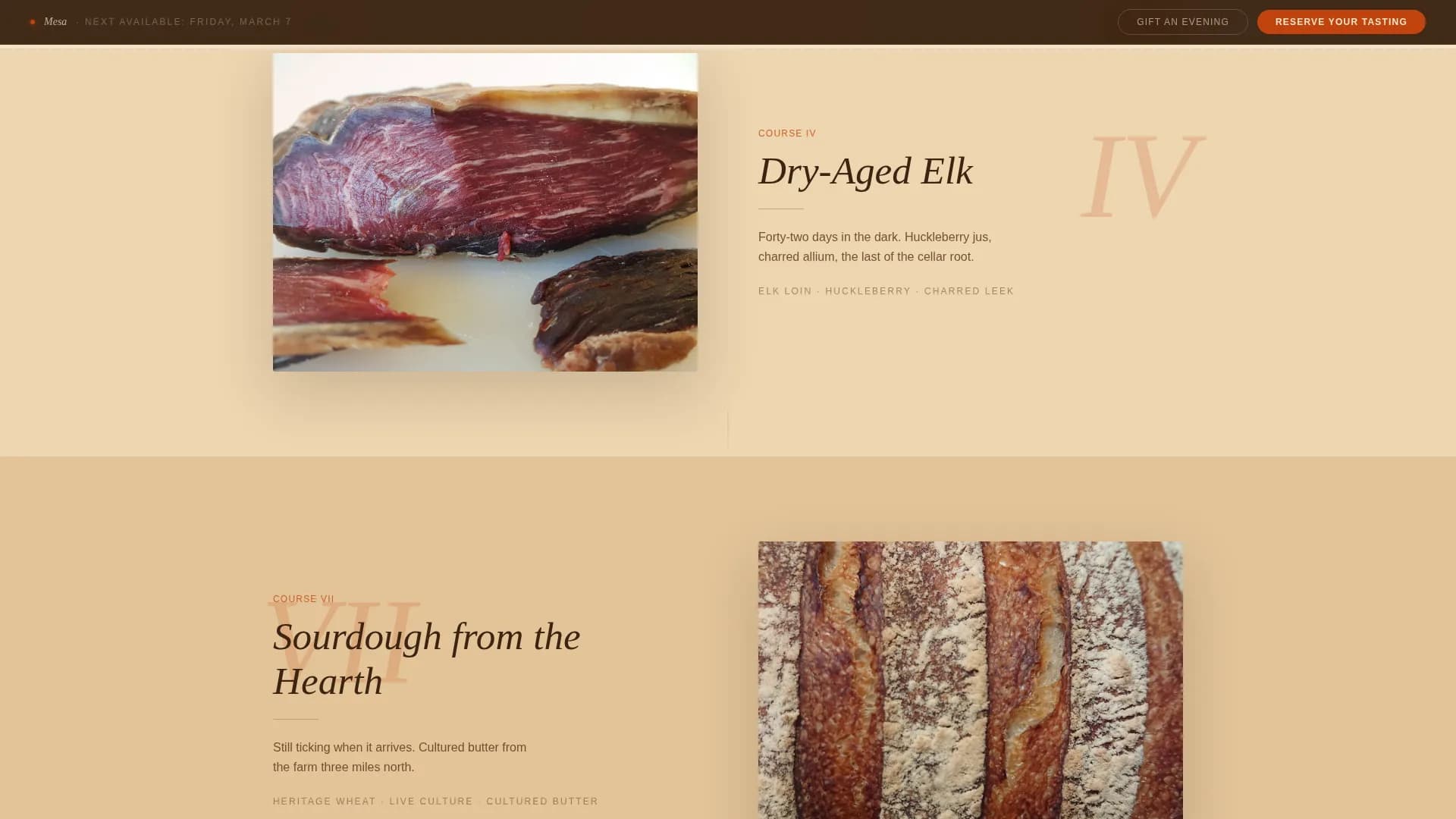 Mesa — Tasting Menu Bookings Landing Page Template