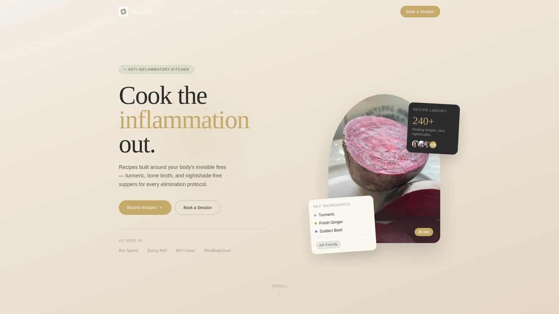 Nourish — Recipe Blog Monetization Landing Page Template