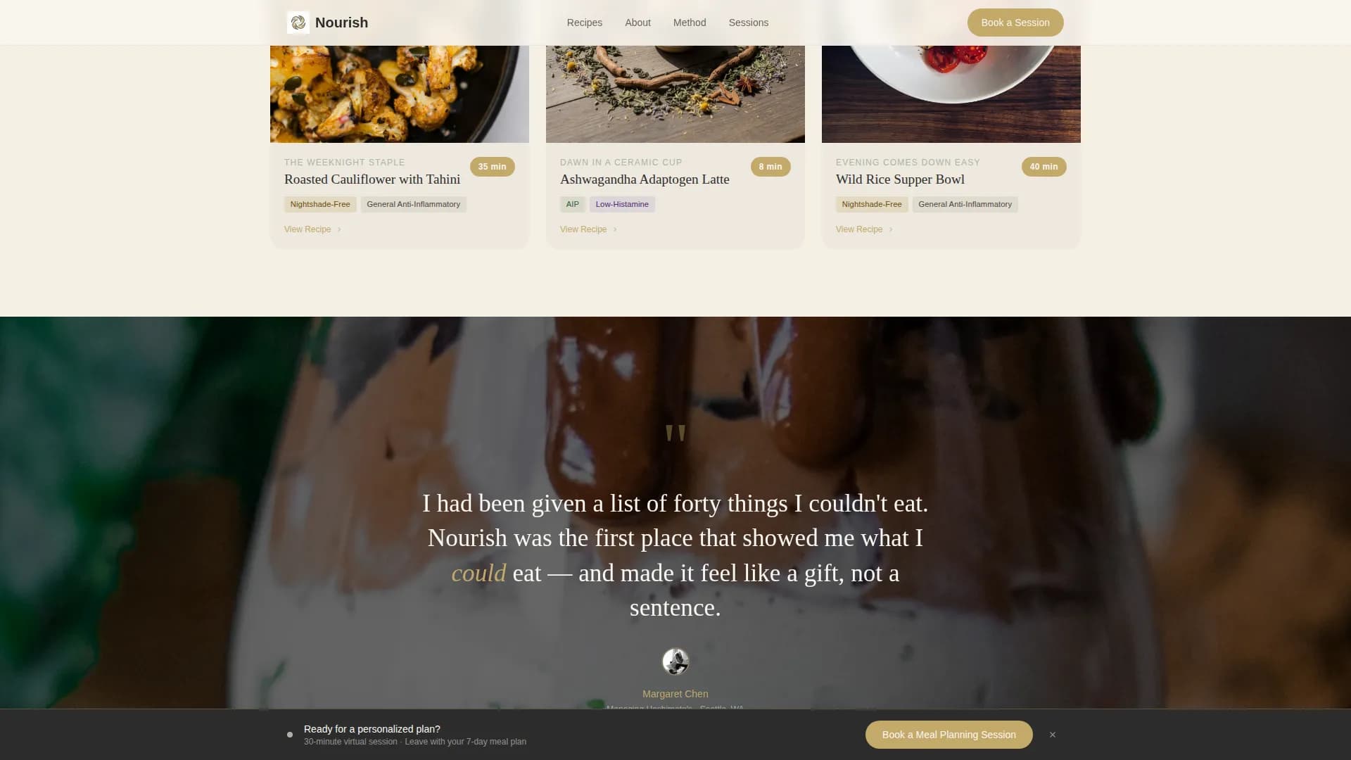 Nourish — Recipe Blog Monetization Landing Page Template