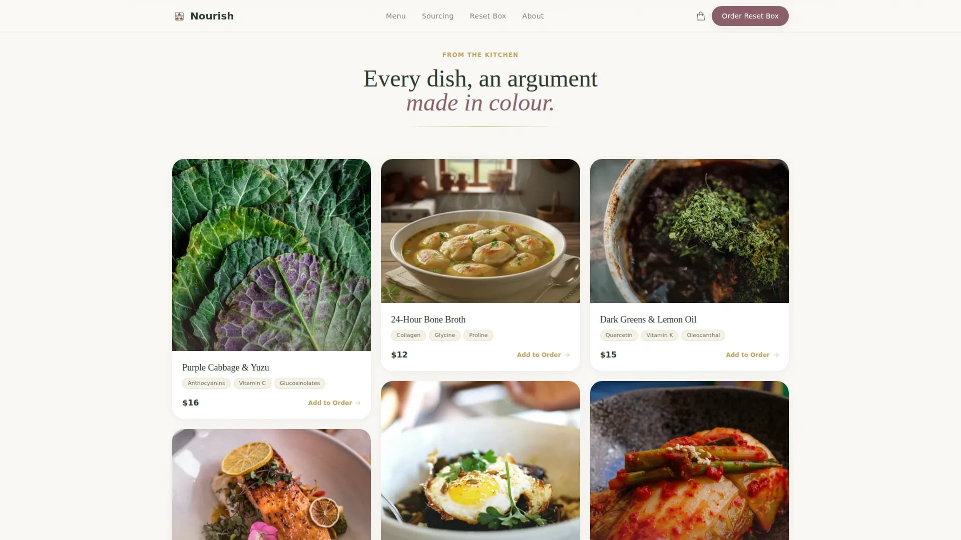 Nourish — Wholefood Restaurant Landing Page Template
