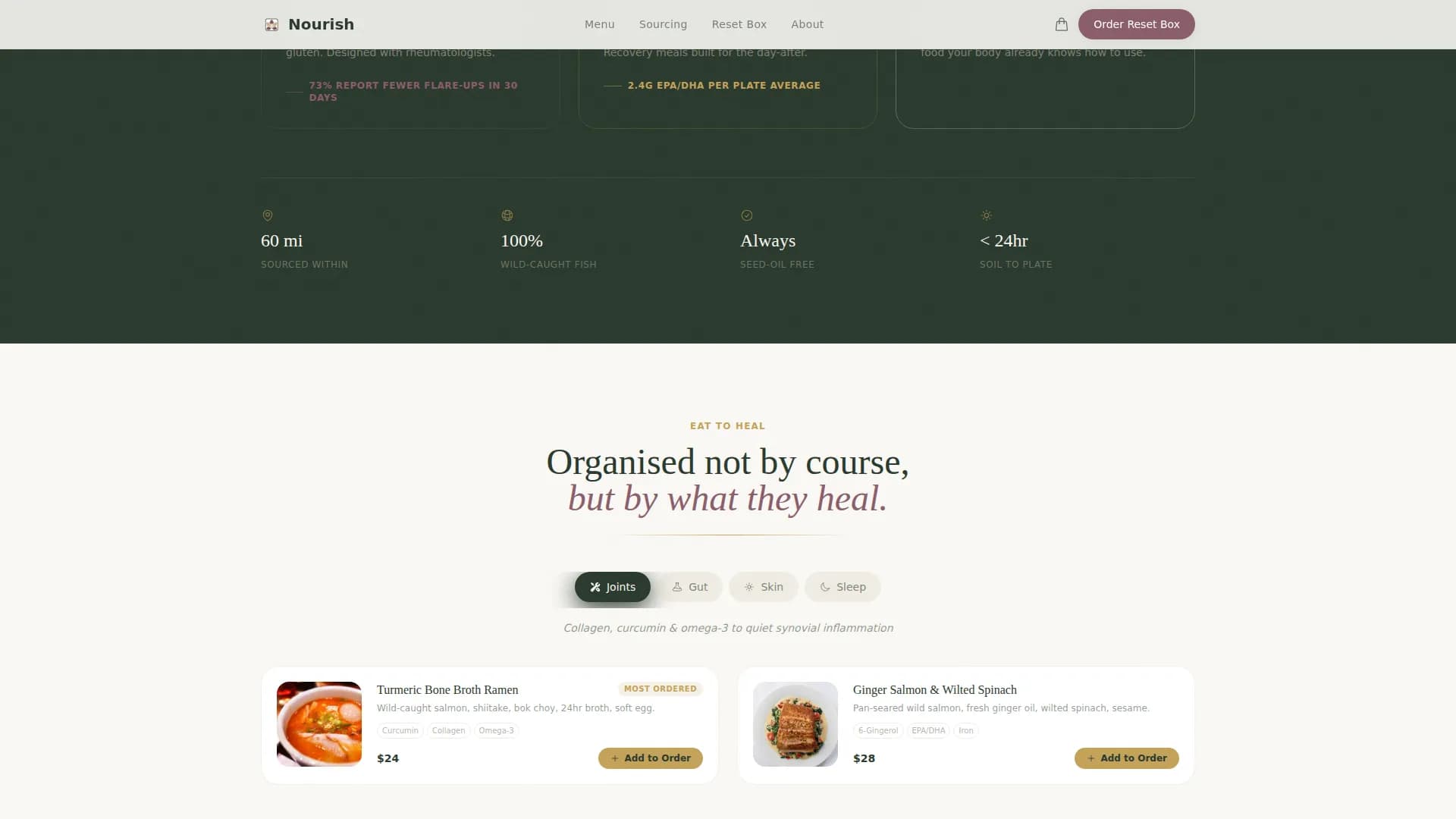Nourish — Wholefood Restaurant Landing Page Template