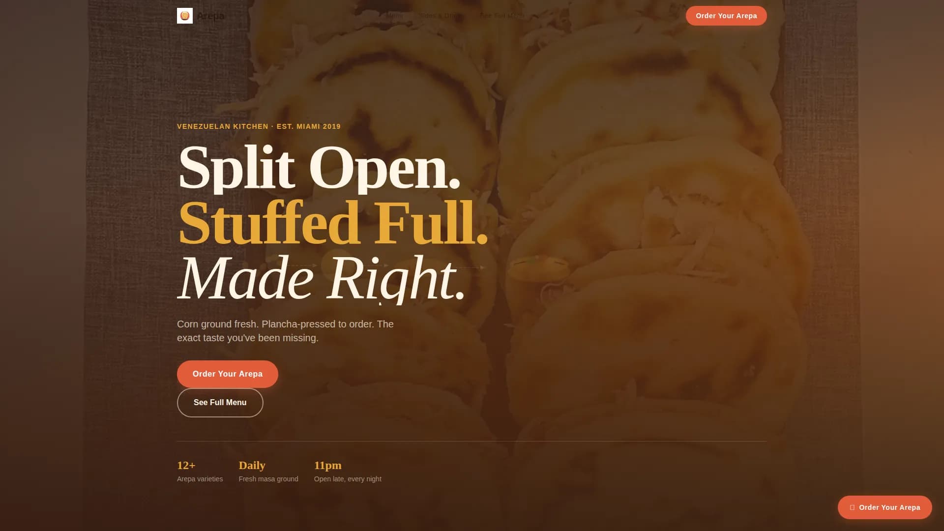 Arepa - Warm Sunset Gallery Landing Page Template