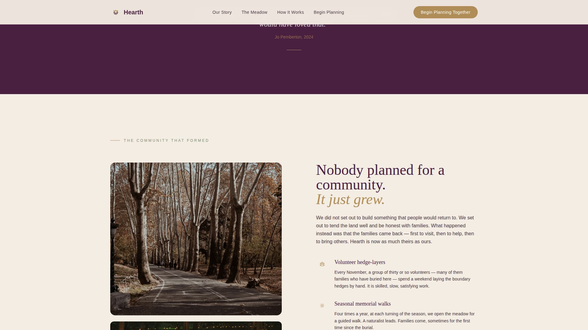 Hearth - Serene Burial Landing Page Template
