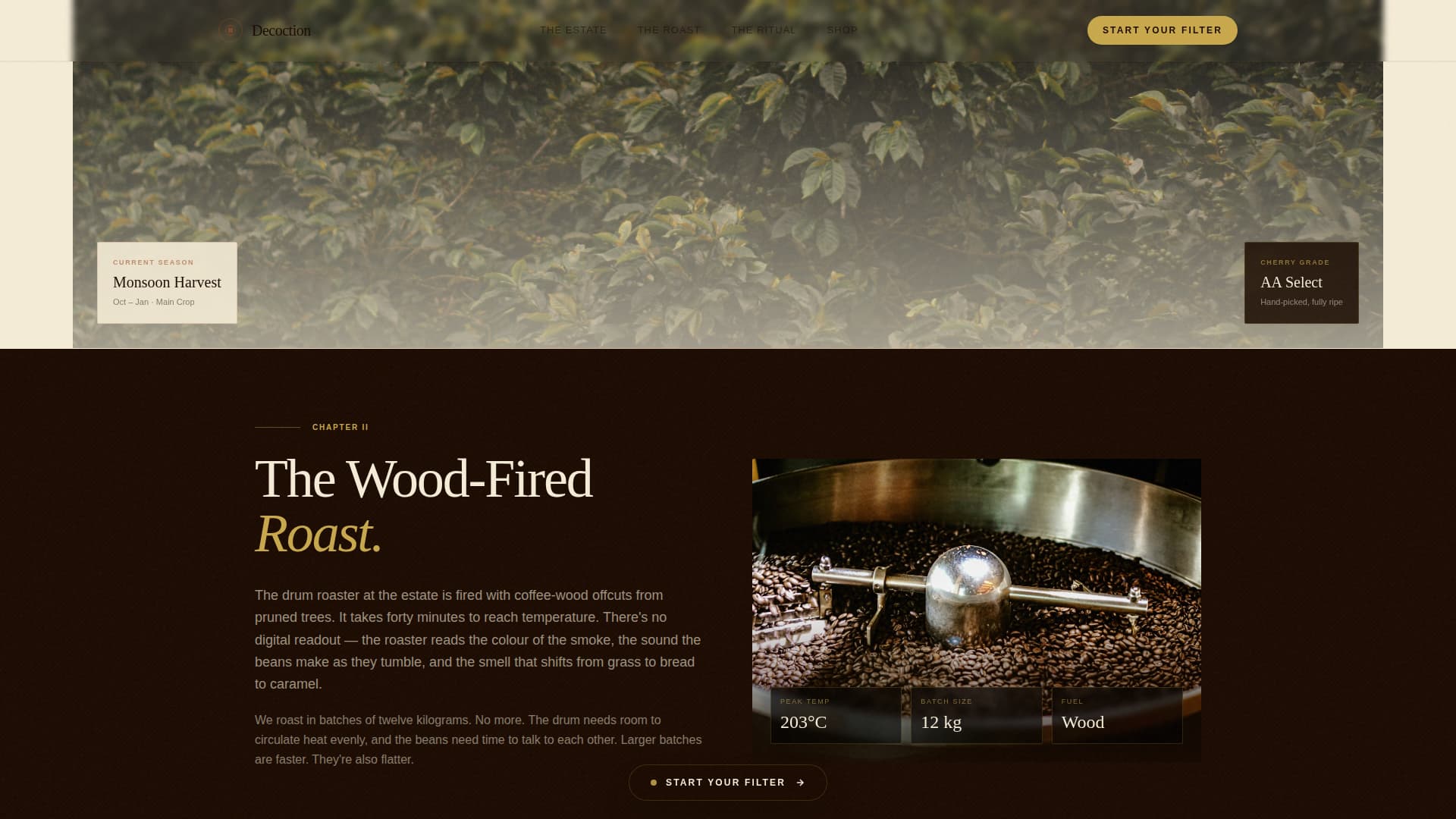 South Indian Filter Coffee Roastery Origin Story Website Template