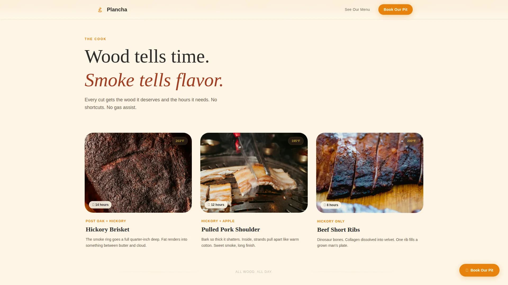 Plancha - Low and Slow BBQ Smoker Truck Landing Page Template